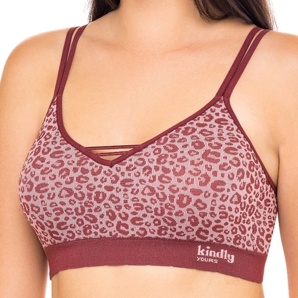 Kindly Yours caged v-neck seamless leopard print bralette size XXL